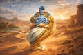 Air Djinn in a desert landscape with ruins and a river in the background.