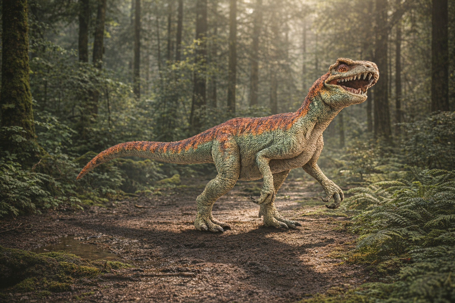 Allosaurus Juvenile Dinosaur in a forest setting