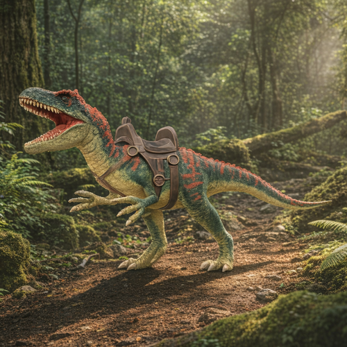 Allosaurus mount in a forest setting