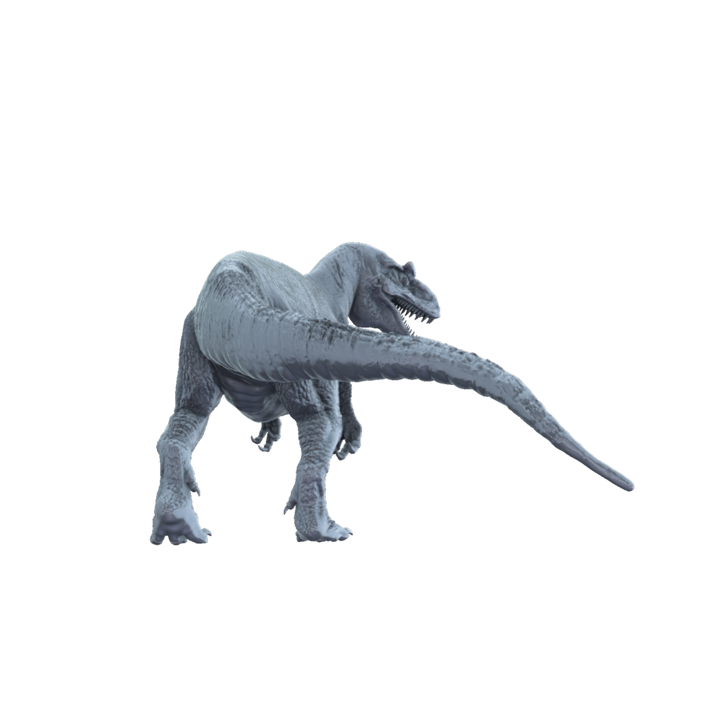 3D printed Allosaurus standing rear view