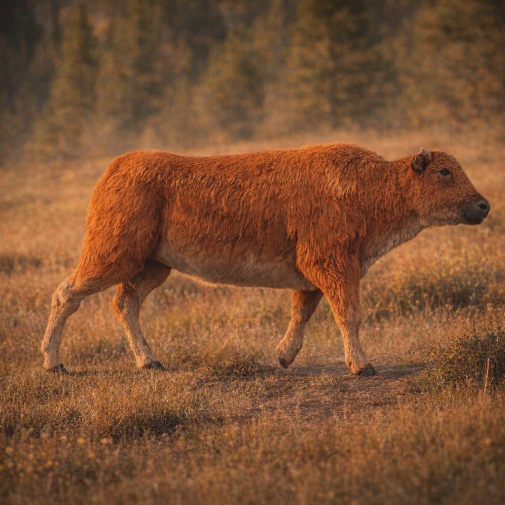 American Bison Calf Running on prairie