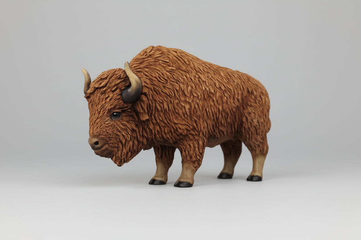 Painted American bison figure on a white background