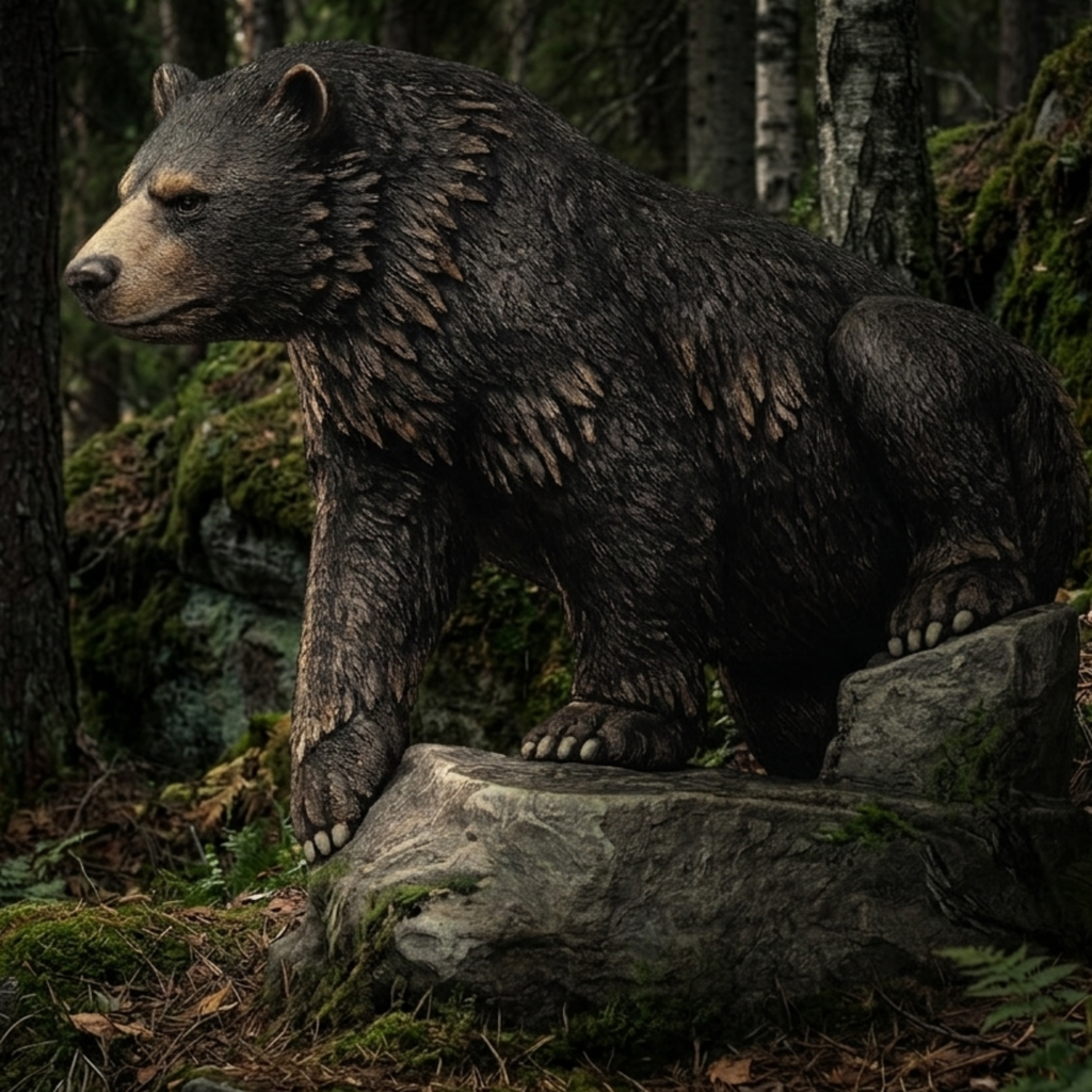 American Black Bear on rock in a forest setting