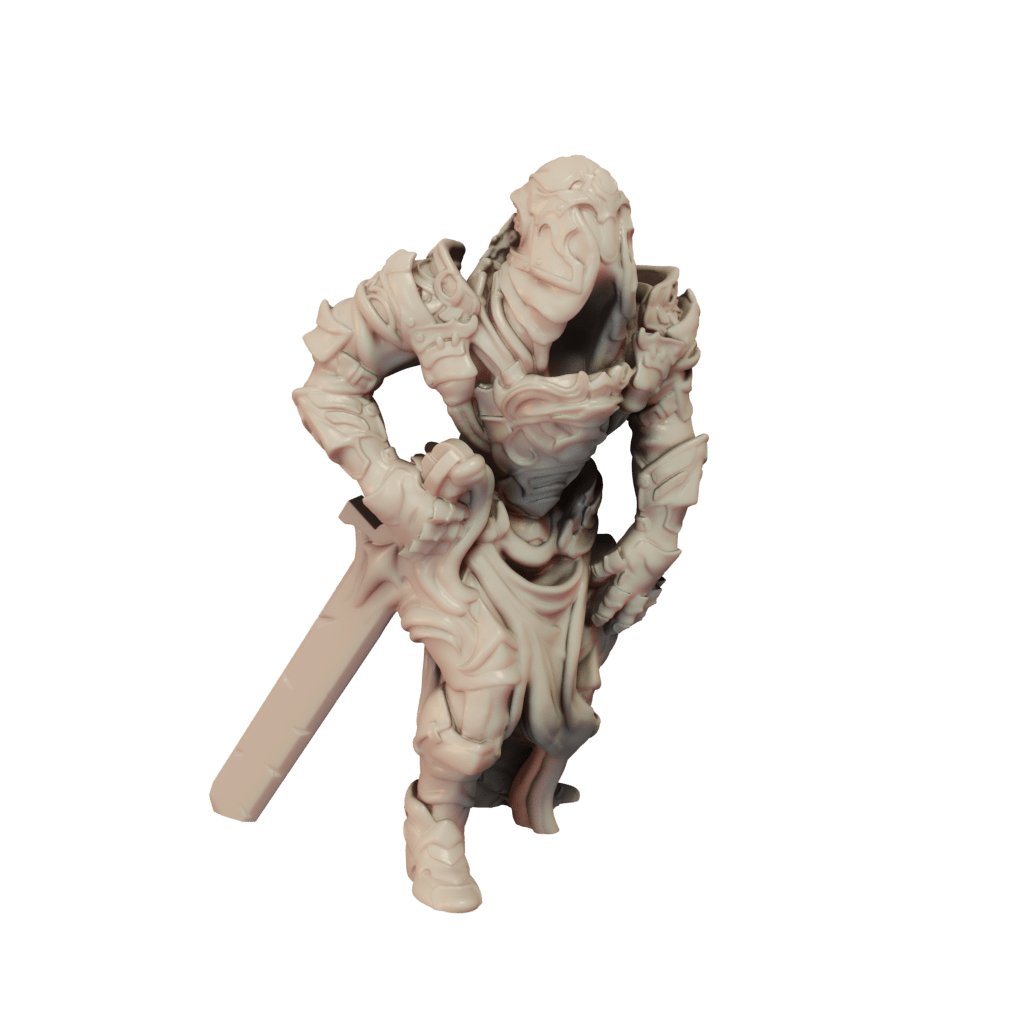A 3D Render of Animated armour holding a weapon