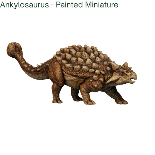 Painted miniature model of an Ankylosaurus on a white background