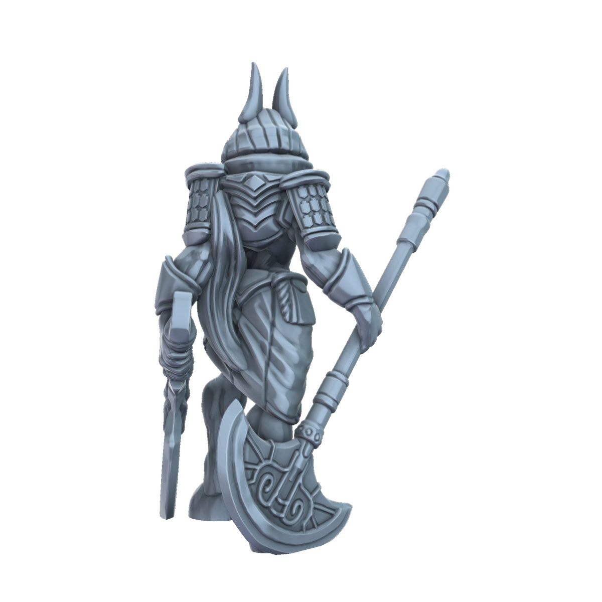 3D printed Anubis Warrior with khopesh rear view