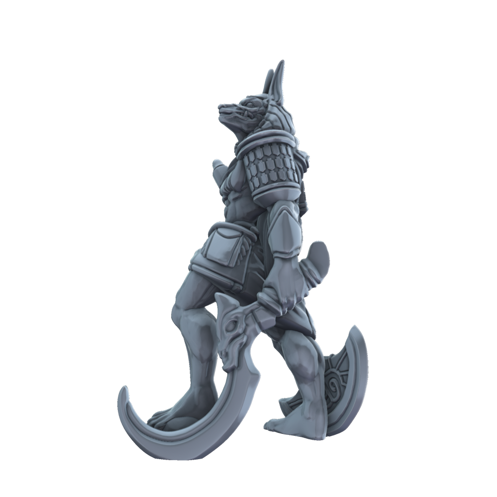 3D printed Anubis Warrior with khopesh side view