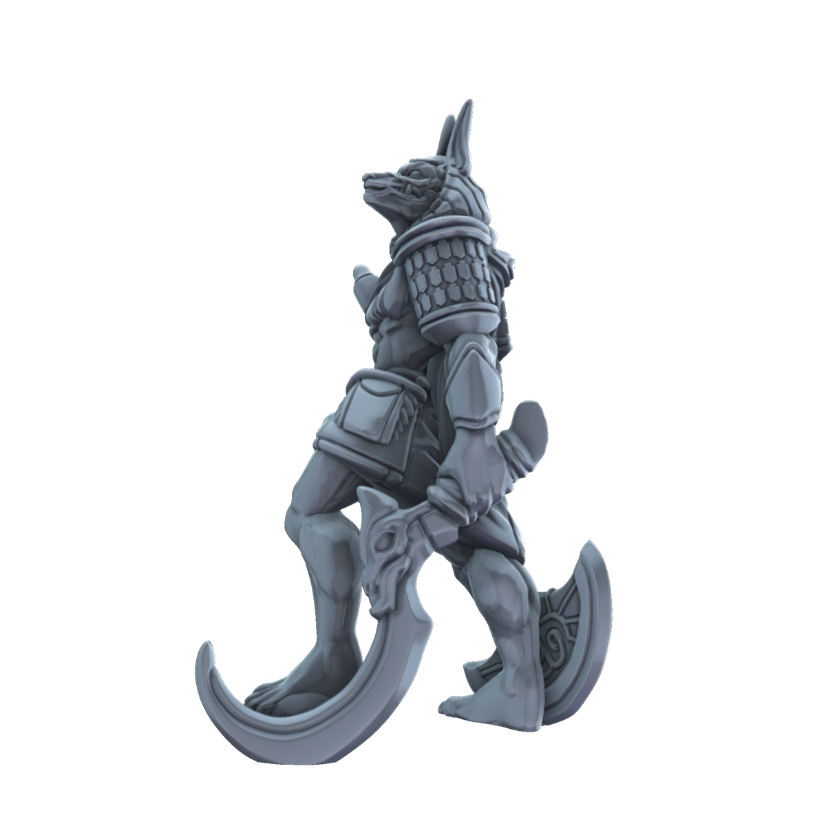 3D printed Anubis Warrior with khopesh side view