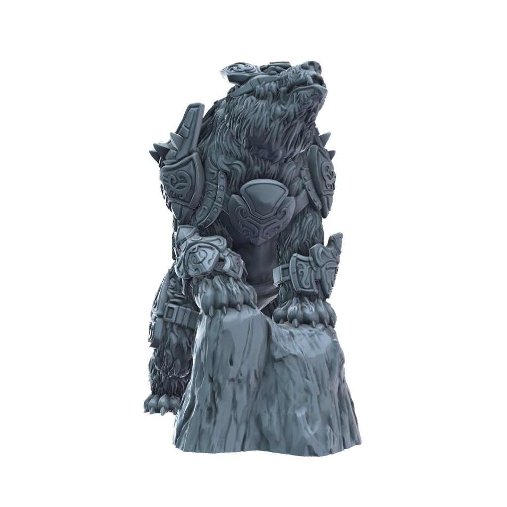 3D printed Armoured Bear on rock front view