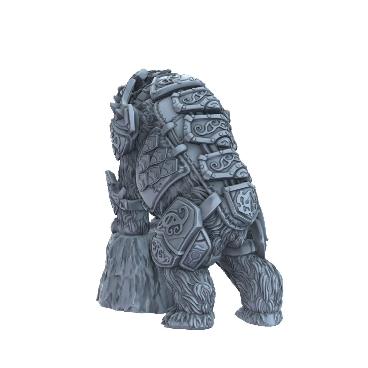 3D printed Armoured Bear on rock rear view