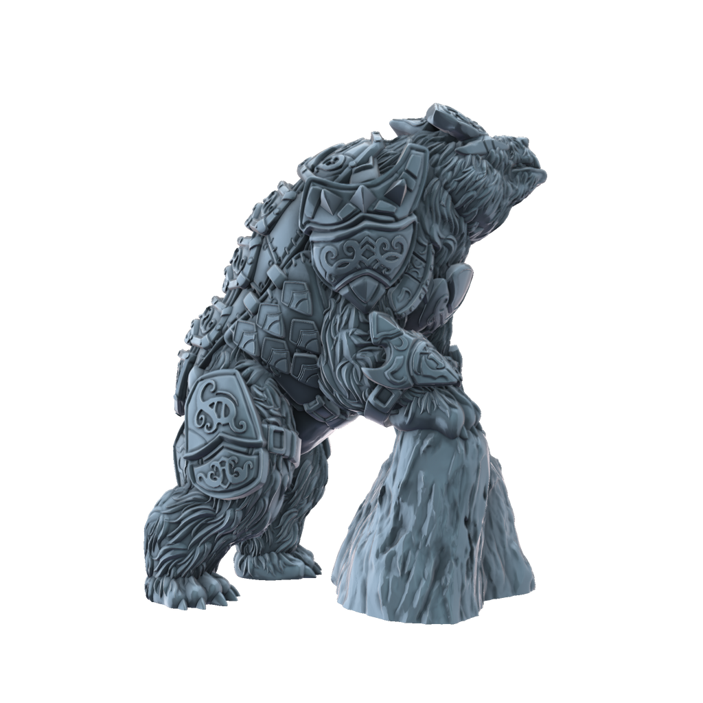 3D printed Armoured Bear on rock side view