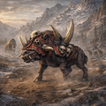 Armoured Daeodon in a mountainous landscape