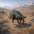 Armoured Dinocrocuta in a desert landscape