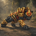 Armoured Panther with gold and red armor in a jungle setting