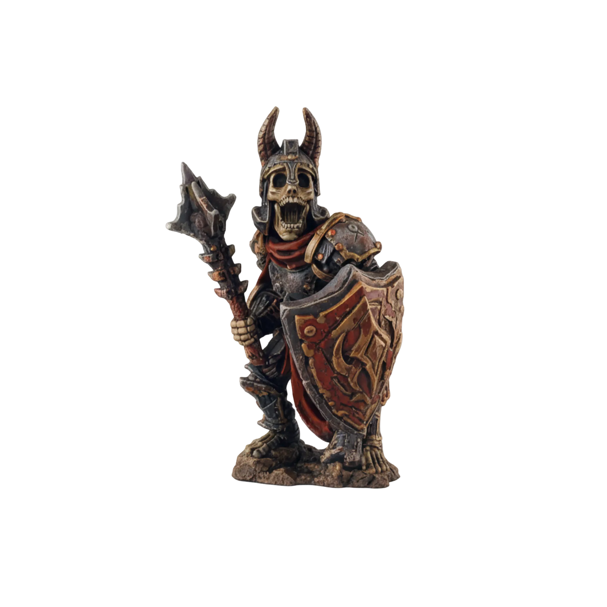 Painted Armoured Skelton with ancient armor, mace, and shield miniature