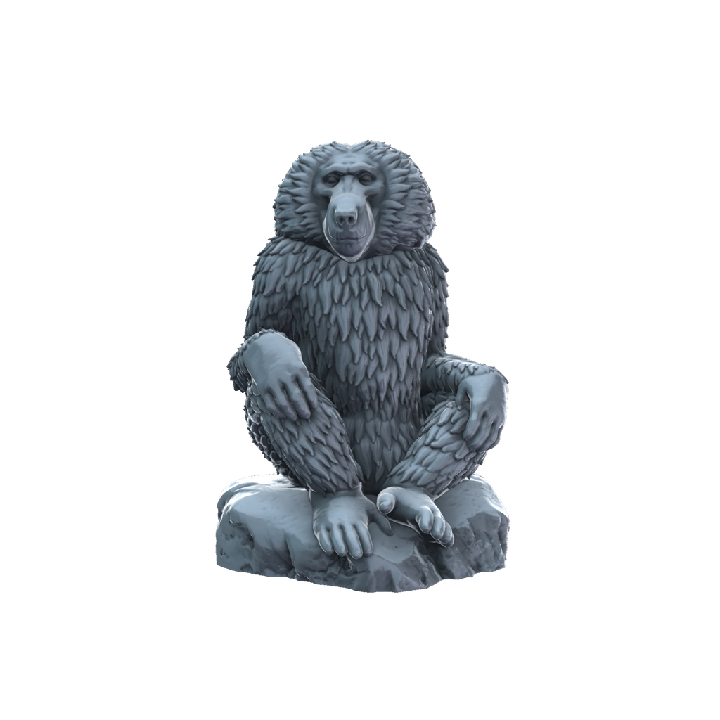 3D printed Baboon on rock front view