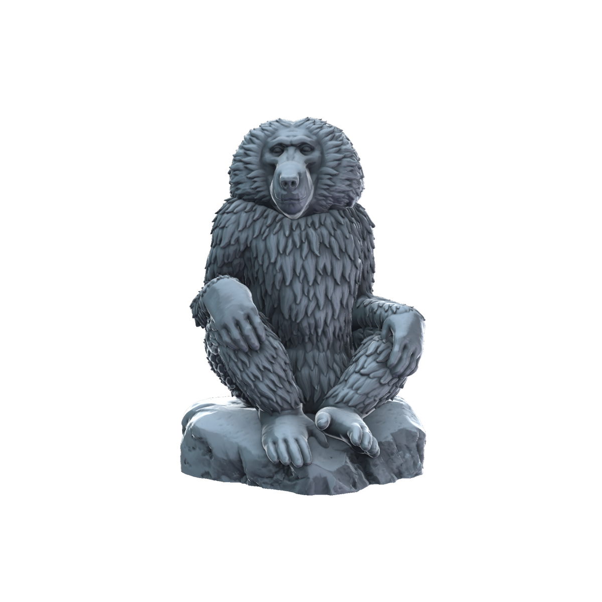 3D printed Baboon on rock front view