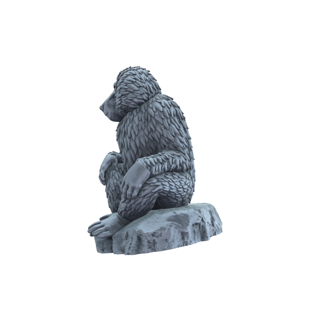3D printed Baboon on rock side view