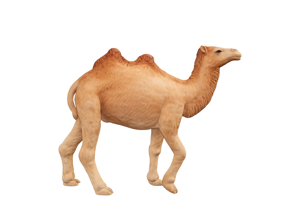 Painted Bactrian camel walking miniature