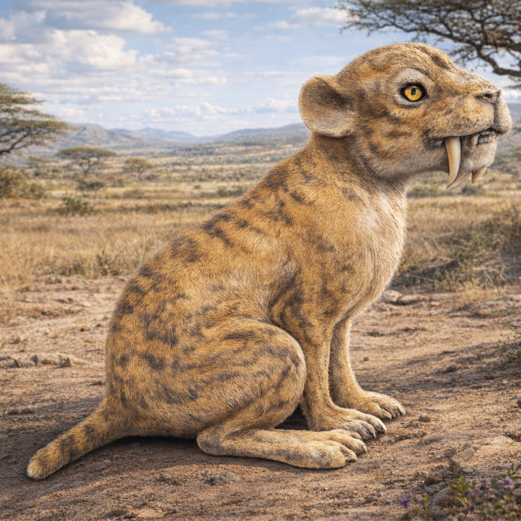 Prehistoric lBarbourofelis Cub in a savannah setting