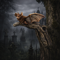 Bat perched on a tree branch in a cemetery