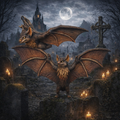 Two Bats in a dark, gothic setting with a moonlit sky and candles.
