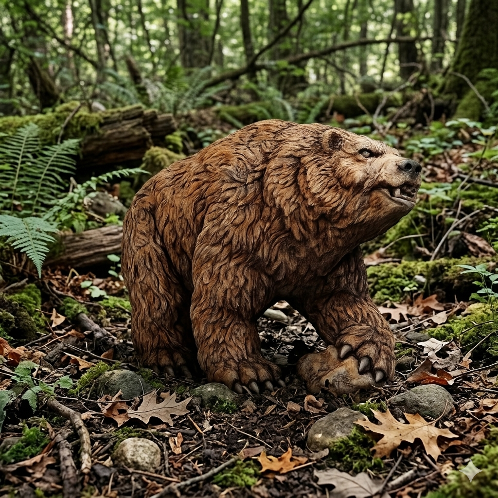 Bear paw on small rock in forest enviroment