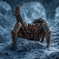 Big Spider with glowing eyes in a dark, icy cavern