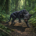 Black panther standing in a forest