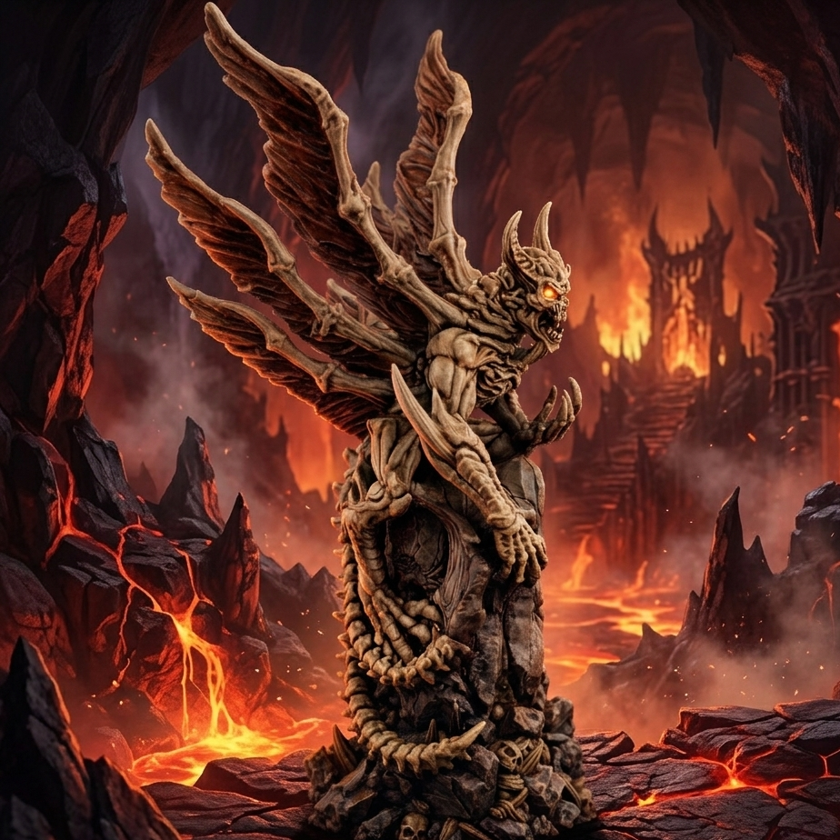 Bone Devil in a fiery, volcanic landscape