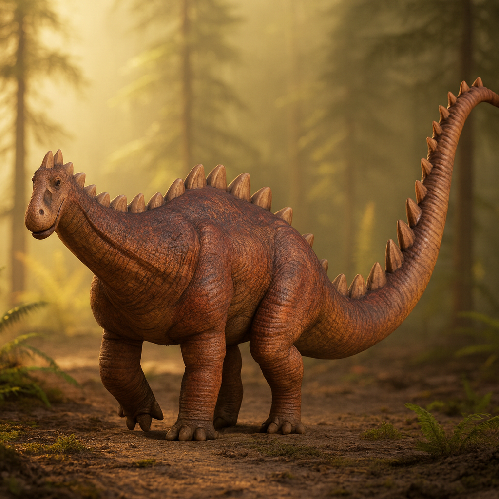Bonitasaura Dinosaur standing in a forest with trees and foliage in the background