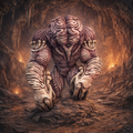 Brain Golem in a dark, cave-like setting