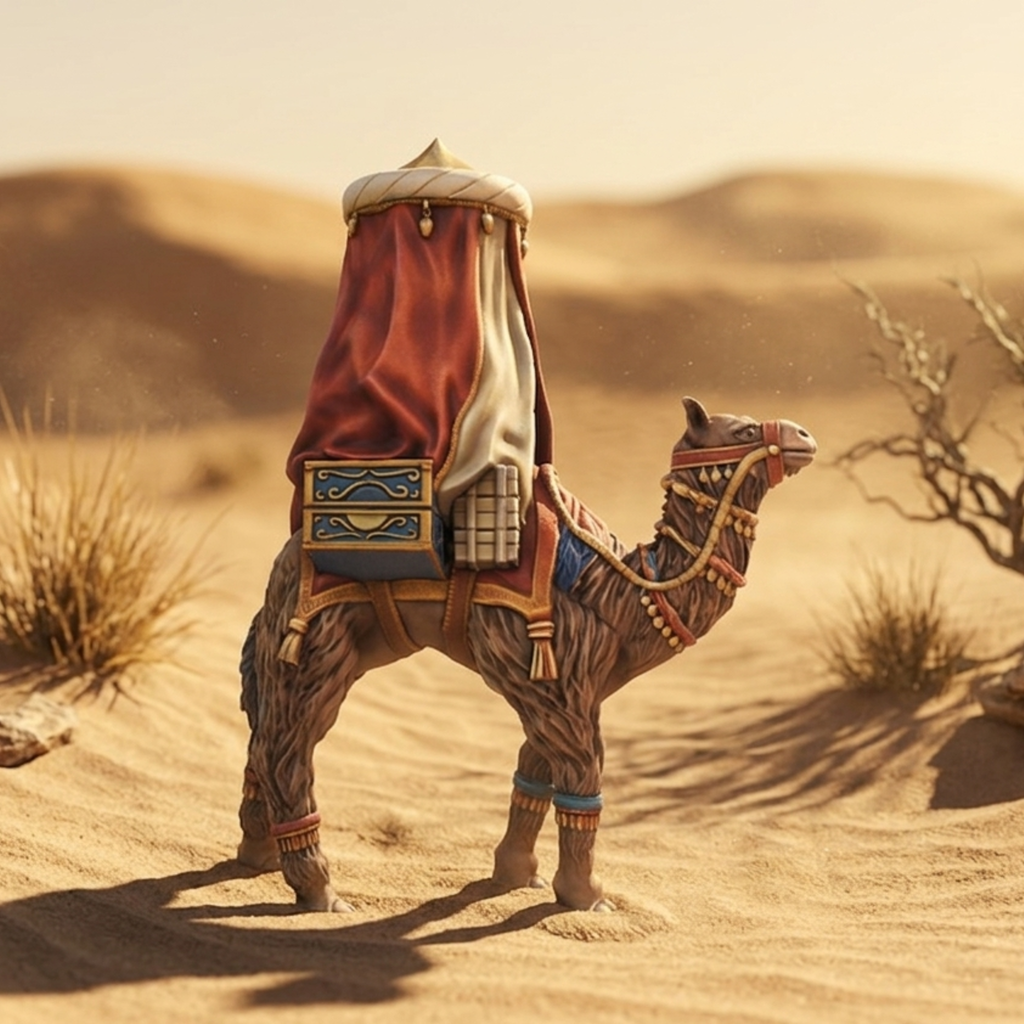 Camel With Ornamental Tent in a desert setting