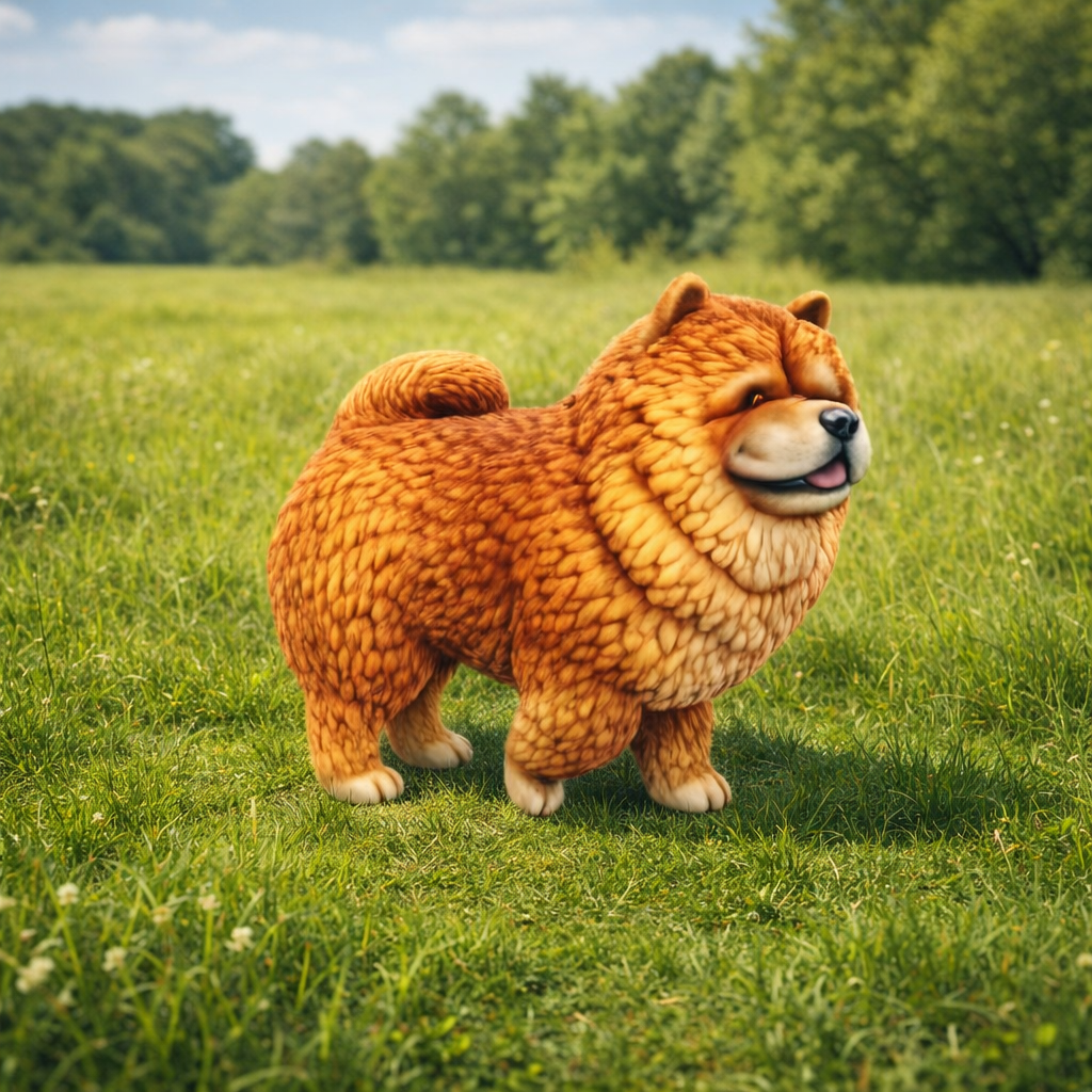 Chow Chow dog in a grass field