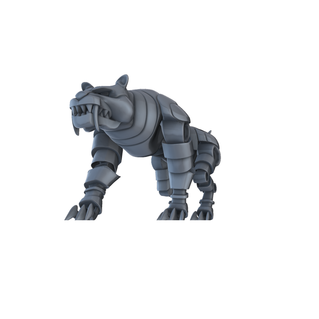 3D printed Clockwork Sabretooth Tiger front view