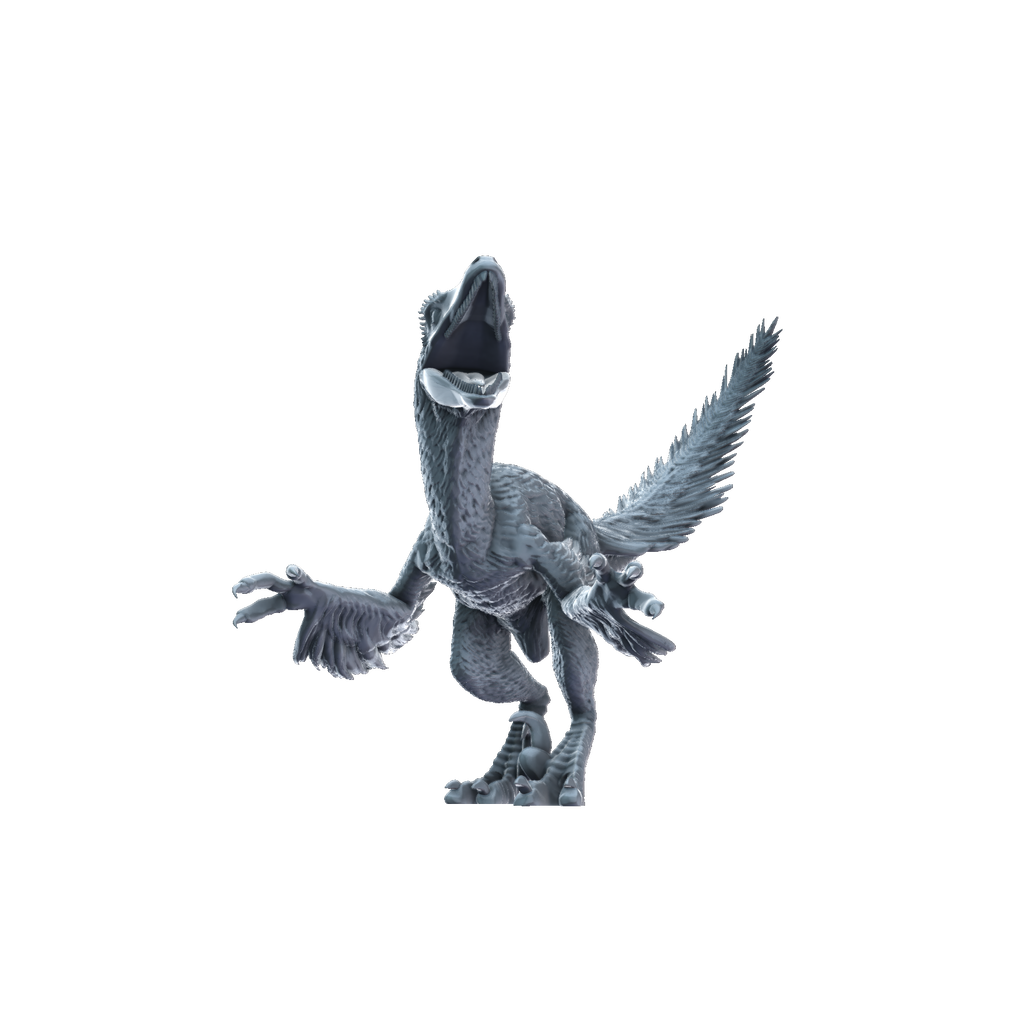 3D printed Deinonychus feathered front view