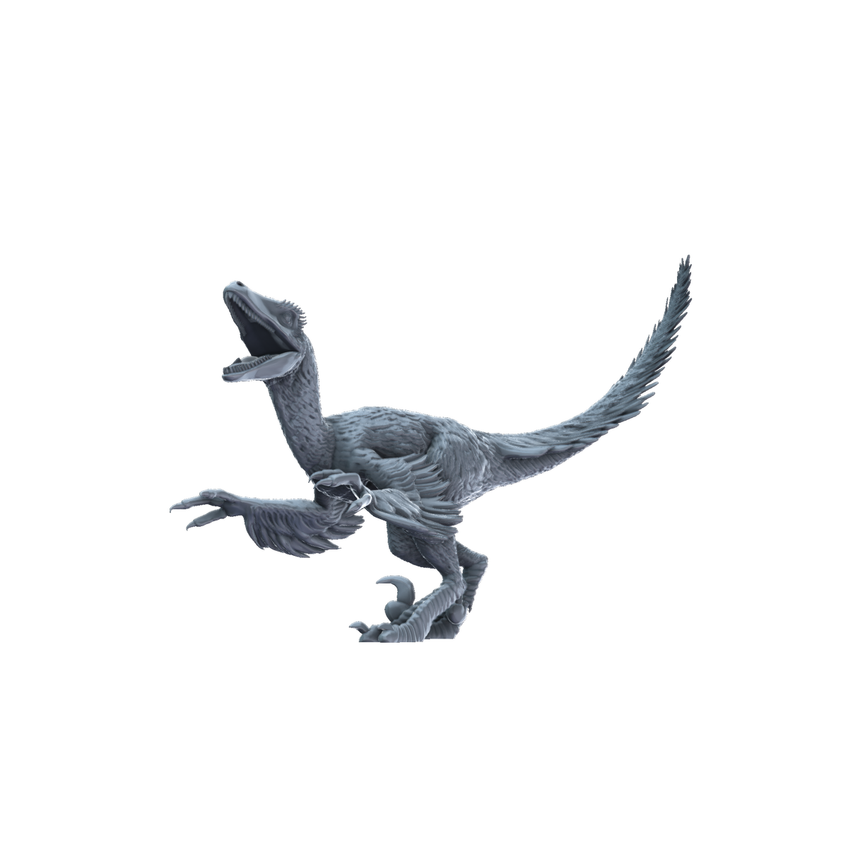 3D printed Deinonychus feathered side view