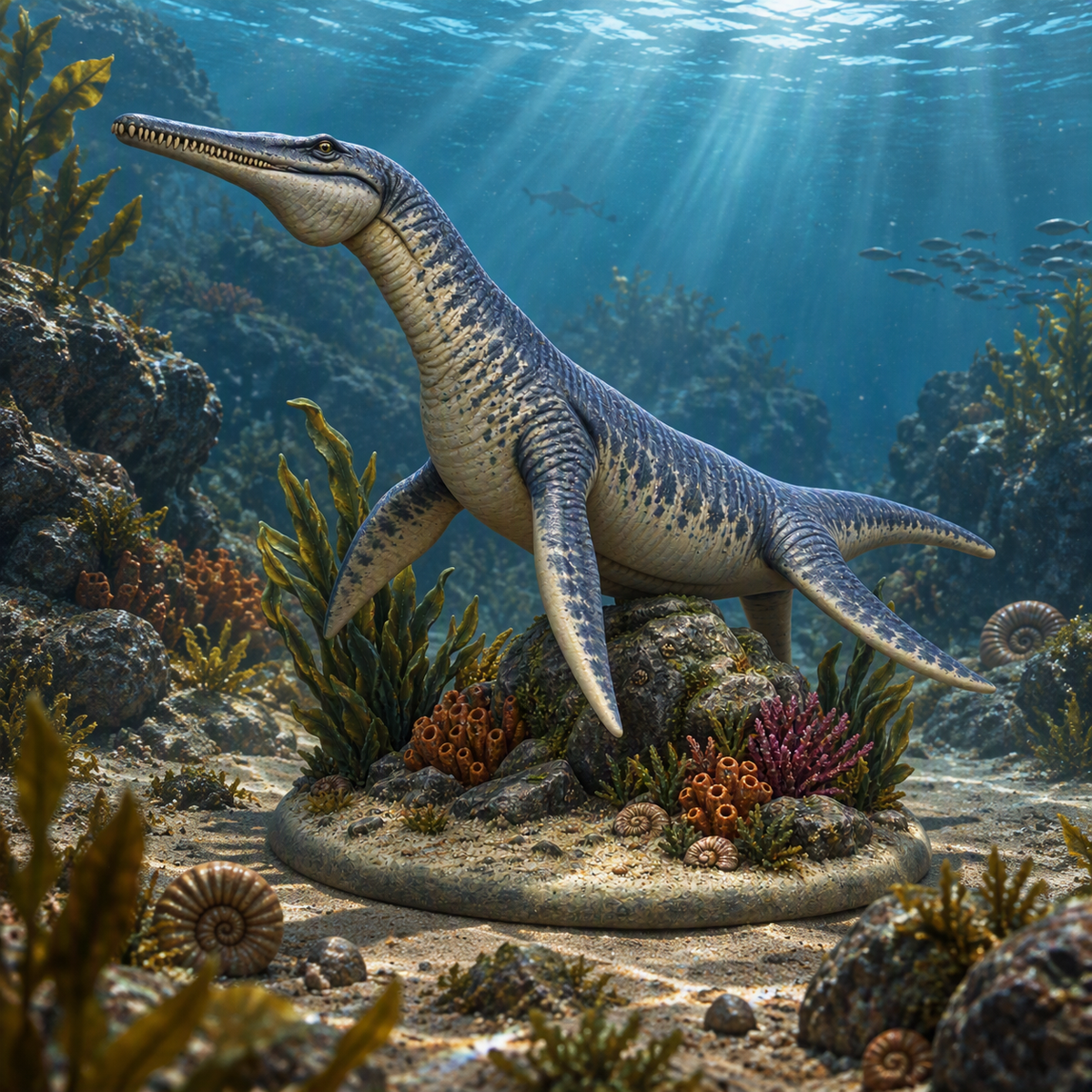 Dolicharhynchops marine prehistoric reptile in ocean enviroment