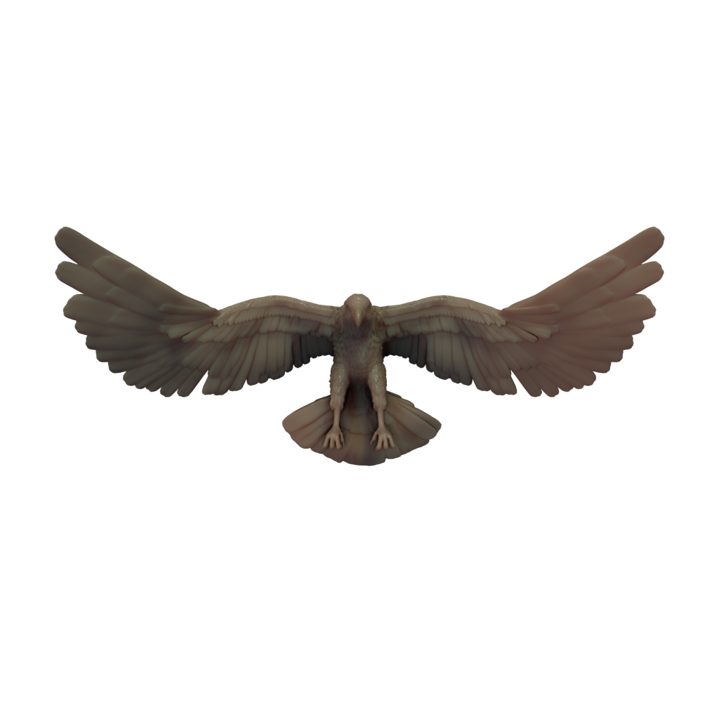 3D printed miniature of an eagle with wings spread, unpainted and without a base.