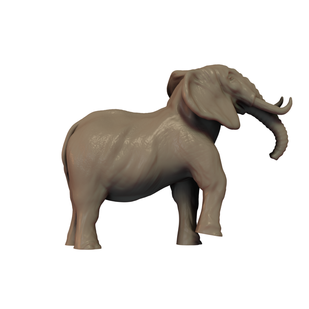 A 3D-rendered elephant shown in side profile