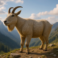 Feral Goat standing on a mountain with a scenic background