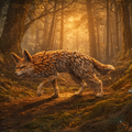 Fox with leaf-like texture in a forest setting