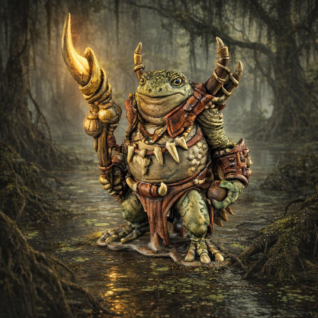 FrogFolk Chief  standing in a swamp setting