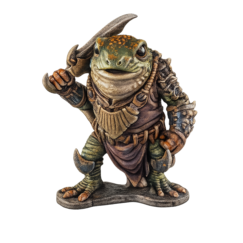 Painted Frogfolk with sword miniature