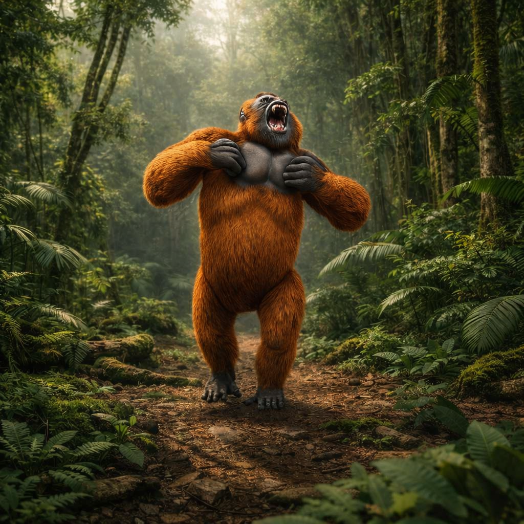 Gigantopithecus Chest Thumping in a forest