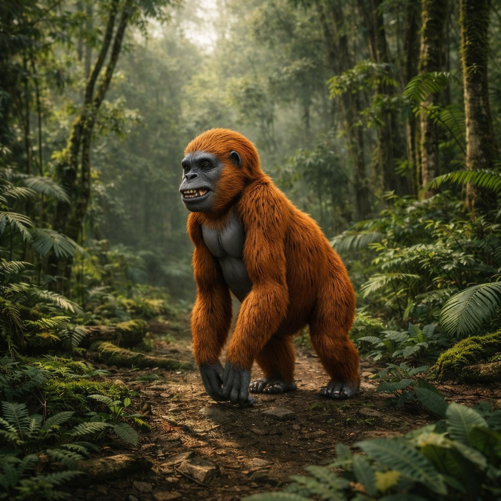 Gigantopithecus Juvenile in a forest setting