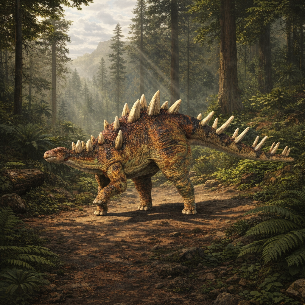 Kentrosaurus dinosaur in a prehistoric forest