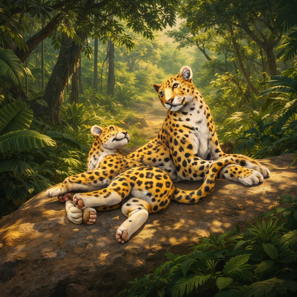 Leopard with cub - 28mm Miniature