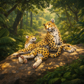 Leopard with cub - 28mm Miniature