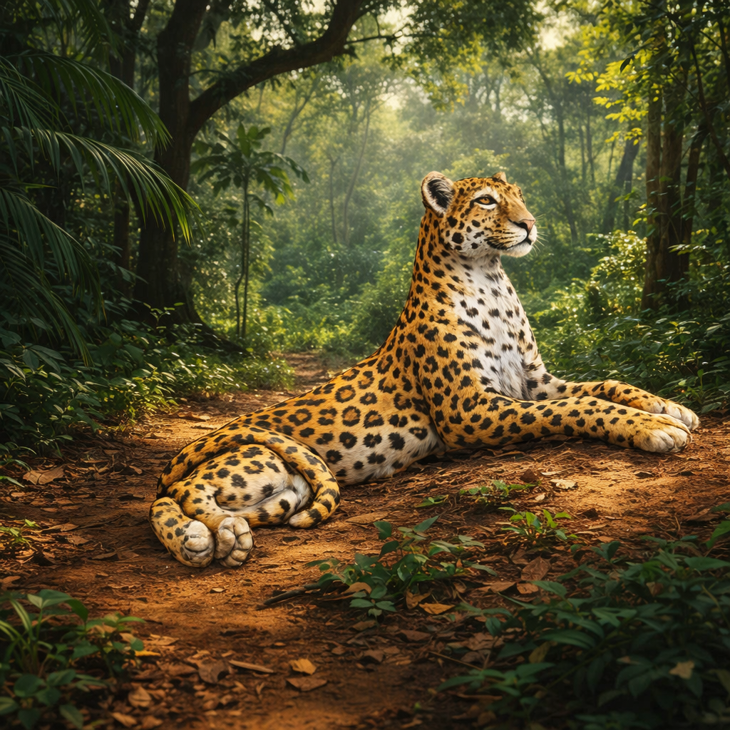 Leopard laying in a jungle